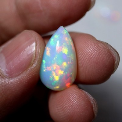 7.4 Cts 20x11.8 MM Natural AAA+ Flashy Fire White Ethiopian Opal Pear Cabochon