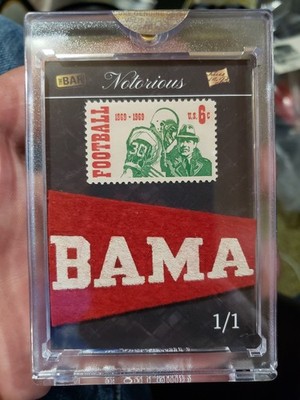 2019 Alabama Crimson Tide Football Super Breaks 1/1 Relic Bama Pennant + Stamp