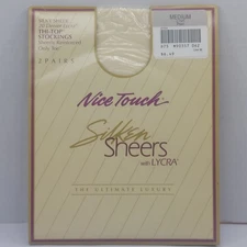 2 Pair Vintage Medium PEARL Nice Touch Silken Sheers Thi-Top Thigh Stockings 