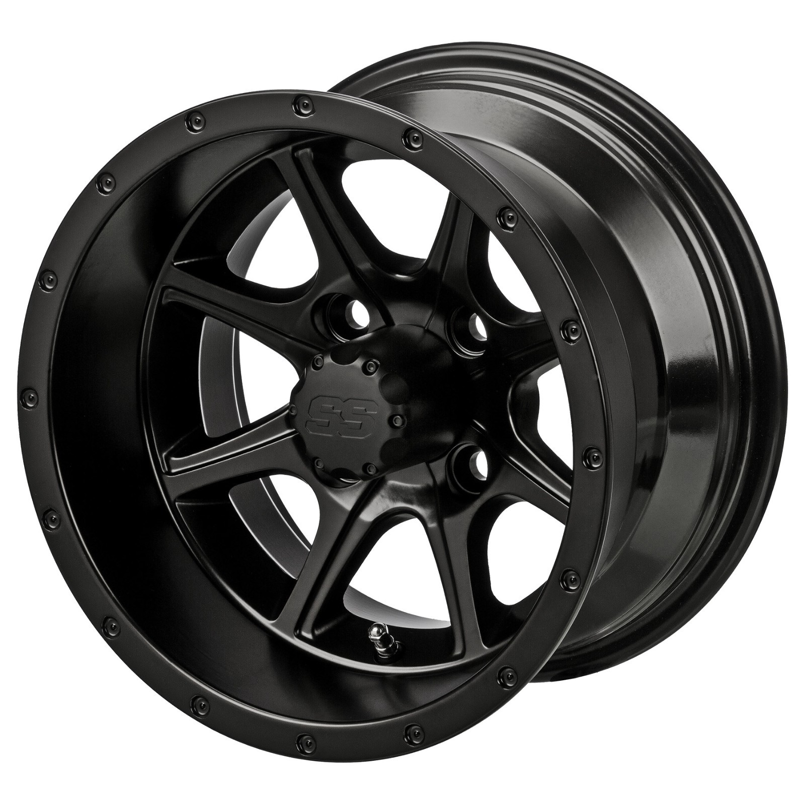 (4) Golf Cart 23x10.50-12 All-Terrain Tires on 12x7 Matte Black Azusa Wheels