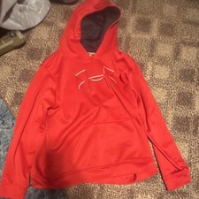 Under Armour Boys Red Pullover Hoodie YXL Loose Fit Fleece Long Sleeve Logo