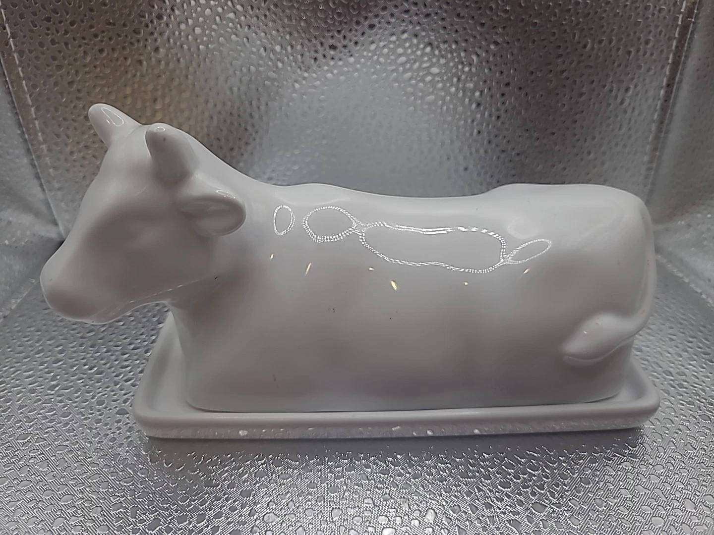 Stoneware Resting Cow Butter Dish. Microwave, Dishwasher Safe