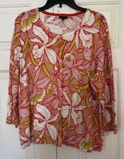 TALBOTS Plus Cardigan Sweater 3X Cotton Blend Pink Floral Bright Summer EUC
