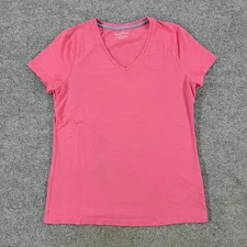 Nautica Shirt Women's Medium Pink Embroidered Logo V-Neck Short Sleeve Top Adult