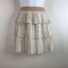 BCBG MAXAZRIA Womens Sz XXS Skirt Mini Zana Pleated Tiered Boho Ivory Designer