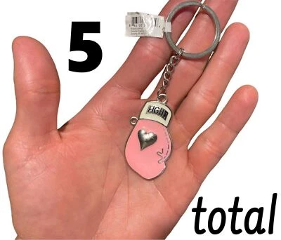 5 FIGHT Pink Boxing Glove Breast Cancer Awareness Key chains