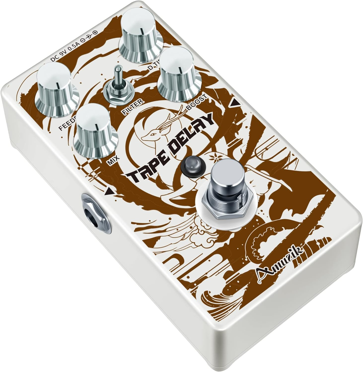 Amuzik Tape Delay Guitar Effects Pedal Mini Size with Art Design for