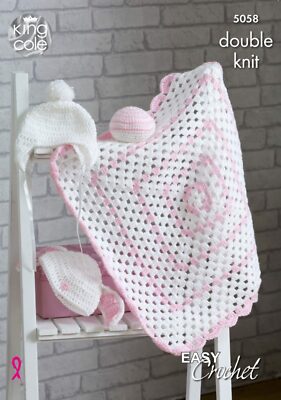 King Cole 5058 Baby DK Easy Blanket Mütze Ball 1. Crtochet Häkelanleitung