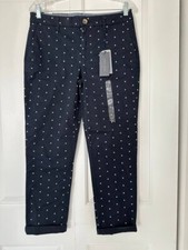NEW Tommy Hilfiger Pants Hampton Navy Blue Stars Print Stretch Slim Chino Sz 8