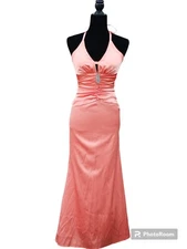 Jessica Mcclintock For Gunne Sax Pink Halter Evening Gown Prom Formal Dress