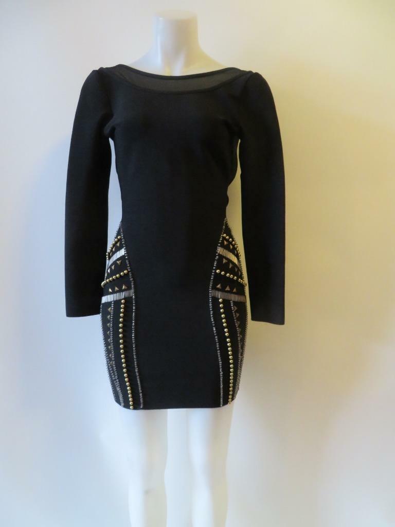 black bodycon dress with gold studs Tadashi Shoji Bodycon Black Stretch Vintage Dress w Gold Star Studs