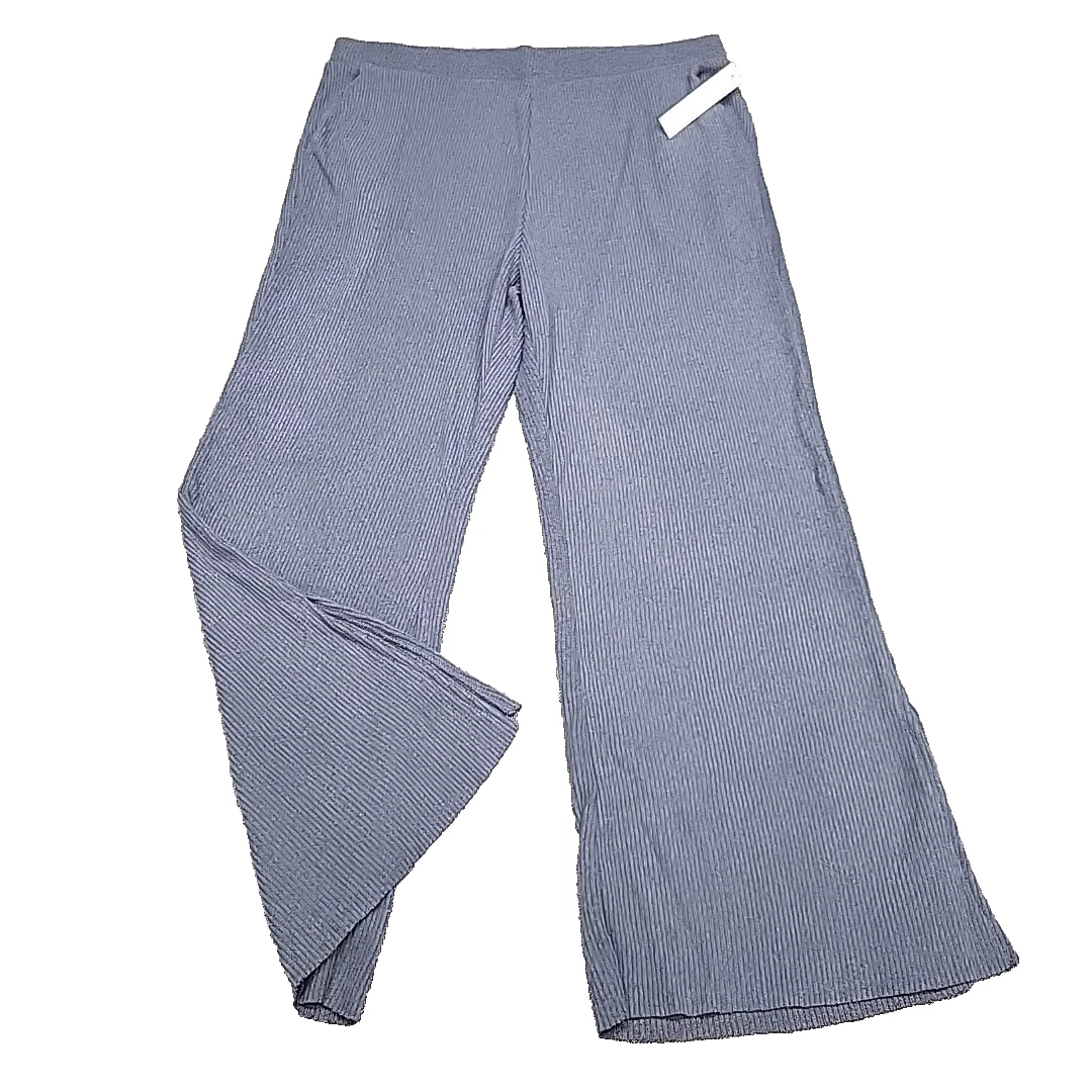 Womens Pants X-Large Size Blue Cozy Knit Pull On Side Slits Pants with Pockets