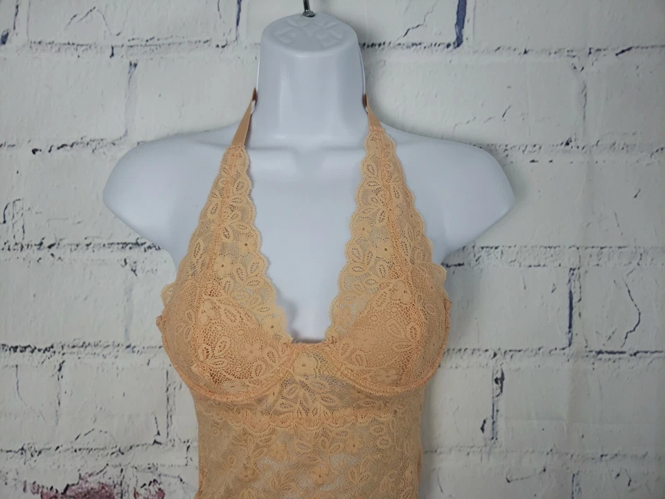 Sujetador Halter Bralette Longline Rampage Talla 32B Naranja Melocotón Encaje Con Aros Foto 3 de 4