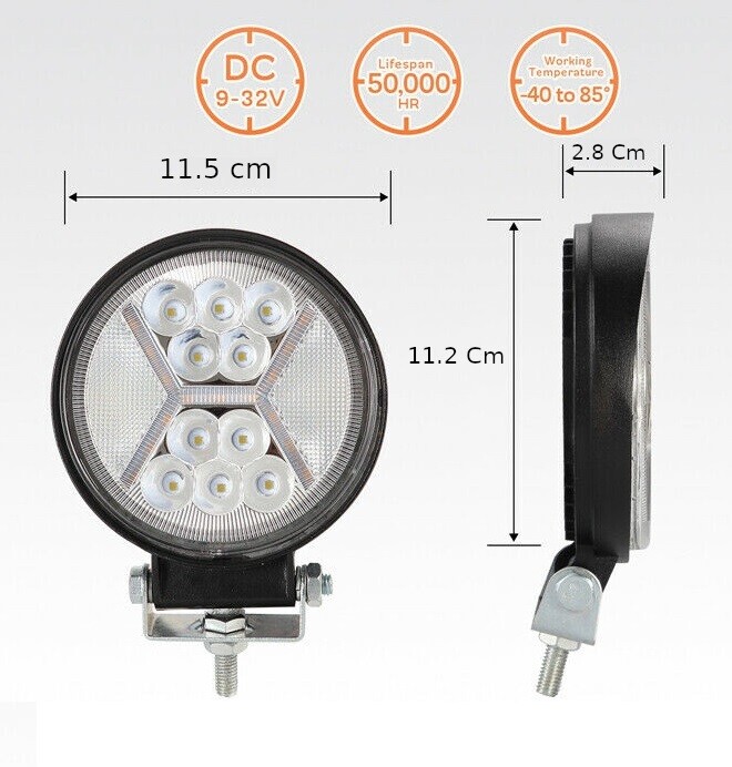 Kit 2 Fari Lavoro LED 126W Rotondi 12V 24V per Trattore e Escavatore - 2