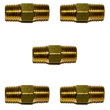 5pc 1/8" NPT Brass Hex Nipple 1/8" Male NPT  X 1/8" Male NPT Air, Fuel, Oil