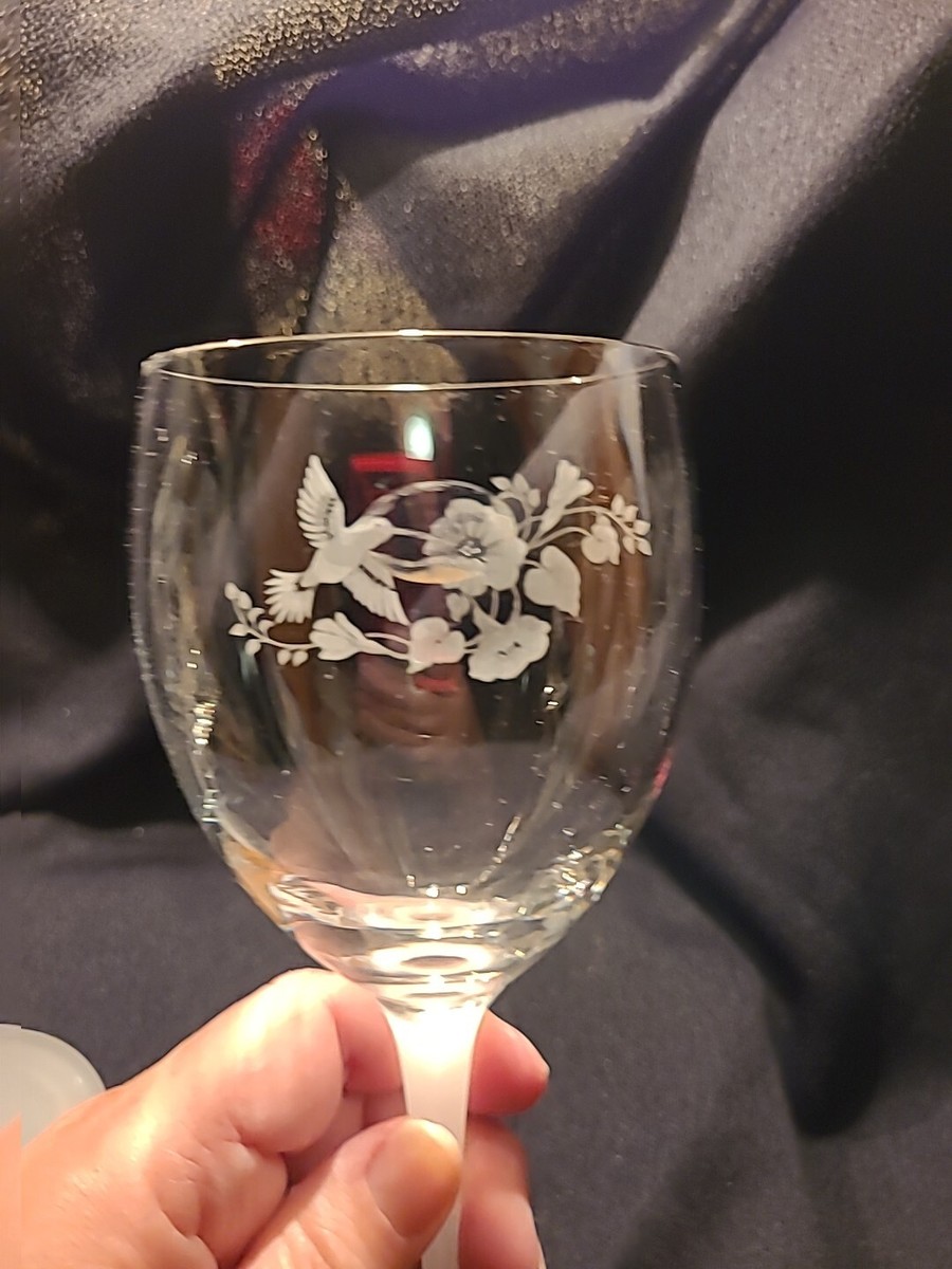 2 Avon 24% Lead Crystal 8.25” Hummingbird Etched Wine