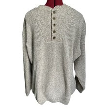 Vintage USA Made Eddie Bauer Men  s Large 100 Cotton Fisherman Knit Sweater Oat