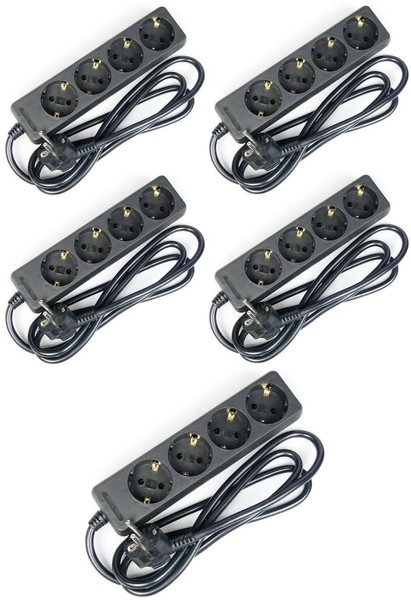 5X Schuko Mehrfachsteckdose Steckdosenleiste 4-Fach Schwarz 1,4 M Stromverteiler-image