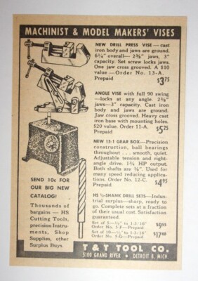 1954 Machinist & Model Makers Vises Advertisement T&T Tool Co. Detroit, Michigan