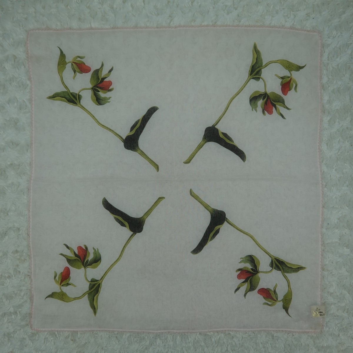 N919 VIVIENNE WESTWOOD Pink Flower Cotton Scarf Scarves Pocket