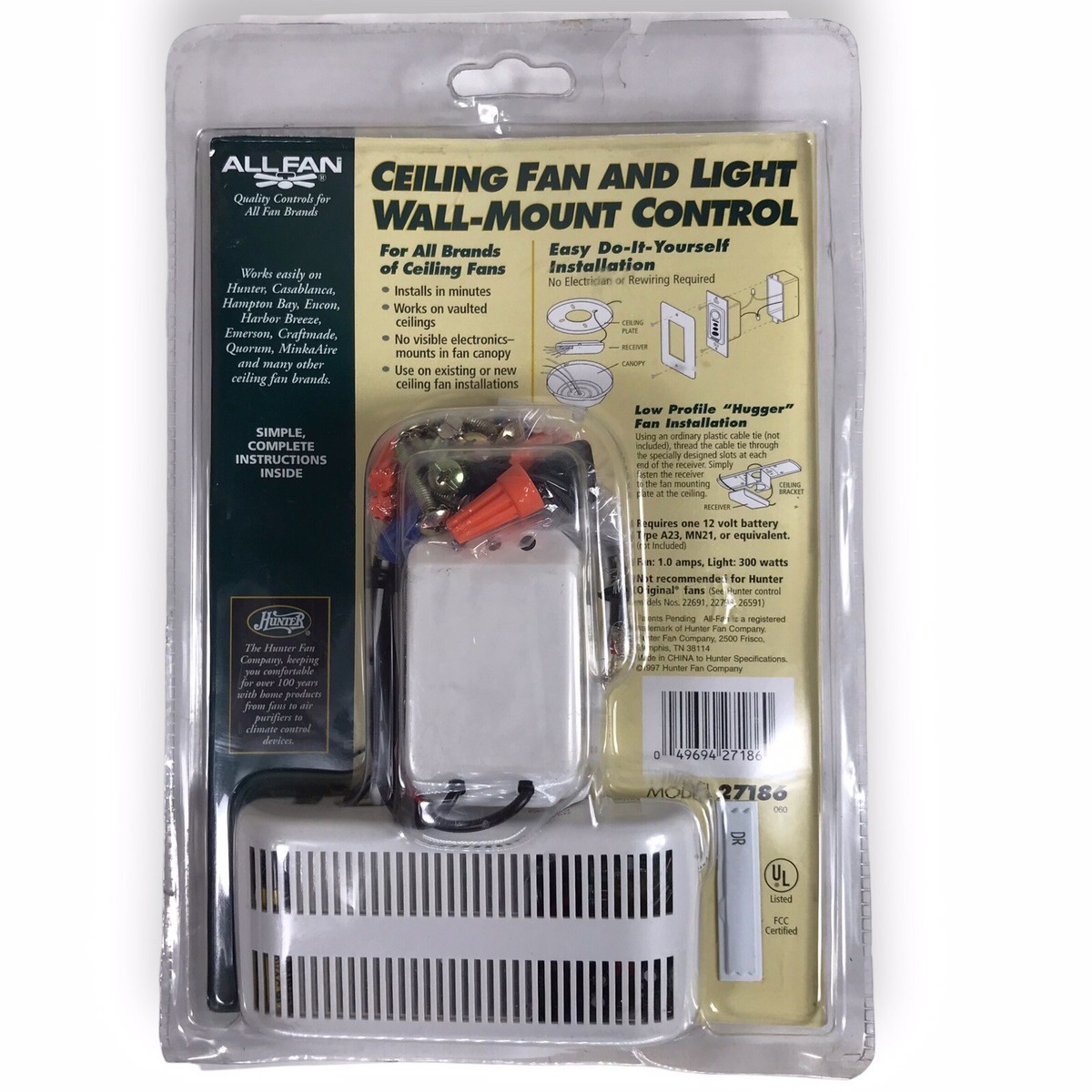 Hunter Ceiling Fan Light Wall Mount Control 27186 Shelly Lighting