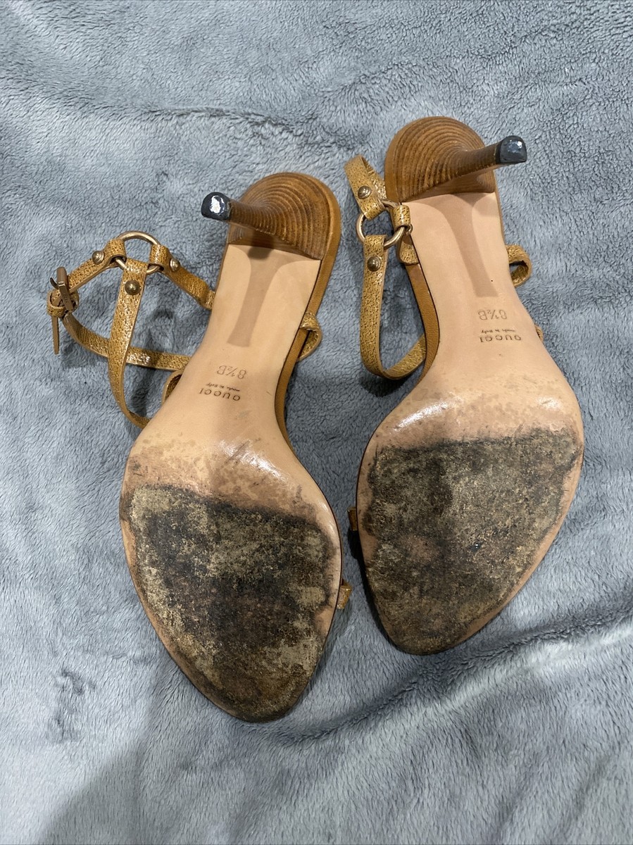 サンダル・ミュール GUCCI Caramel Leather Sandals Gucci Shoes Caramel Leather Bamboo Rose Gold Hardware