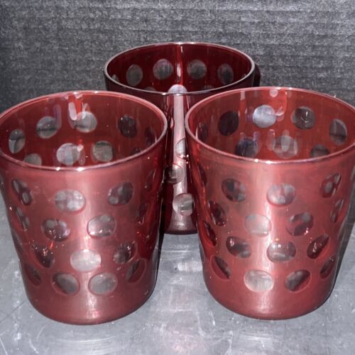 MELROSE Red Glasses With Circle Design ~ On The Rocks Glasses ~ Set Of 3 ~11oz - Picture 2 of 6