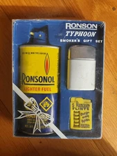 RONSON TYPHOON GIFT BOX MINT UNUSED WORKING FLINT GAS TANK VINTAGE LIGHTER💥💥