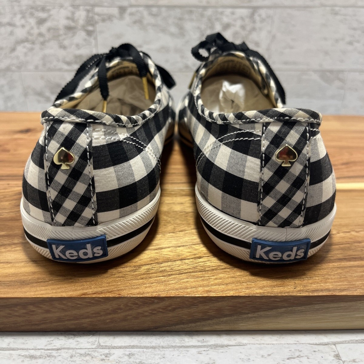 KEDS Kate Spade Champion Sz 9.5 Black / White Plaid 