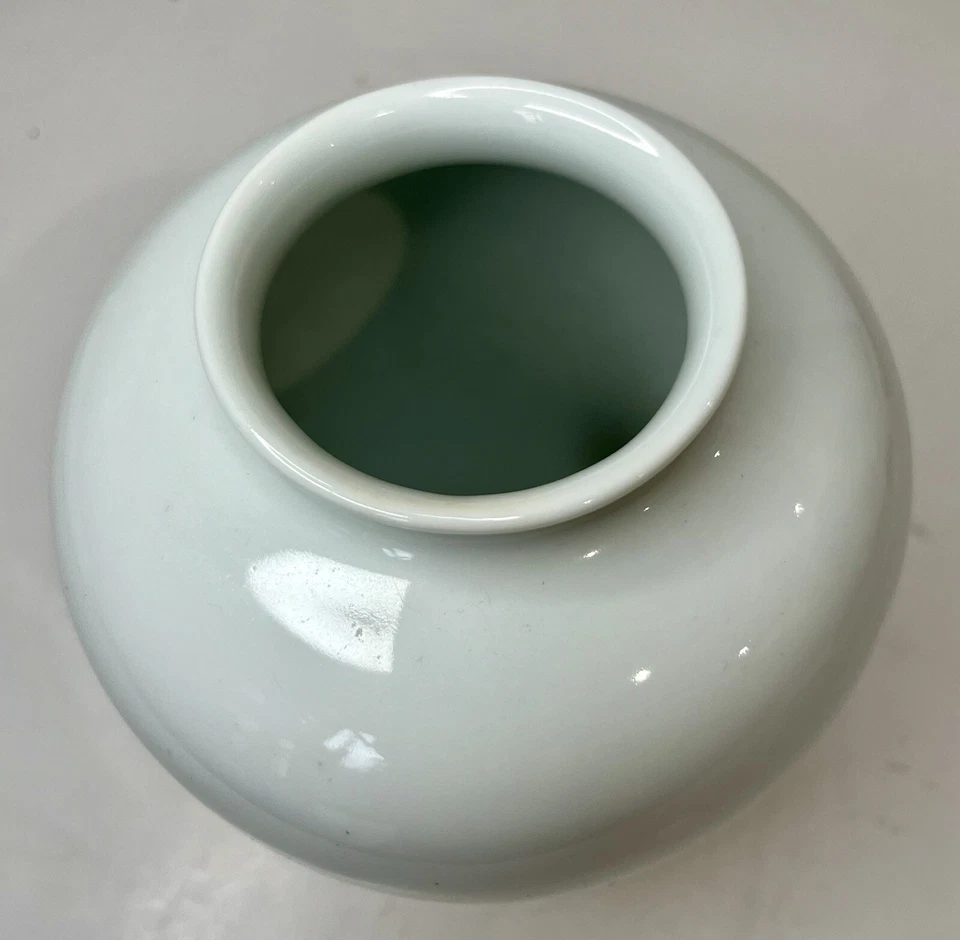 Jarrón chino pintado a mano de porcelana blanca abanico azul diseño floral fengshui asiático Foto 3 de 4