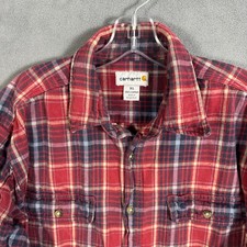 Carhartt Flannel Shirt Mens XL Plaid Long Sleeve Heavyweight Button Up Vintage