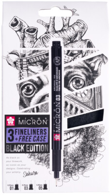 SAKURA Fineliner Pigma Micron 3er Set + GRATIS Etui