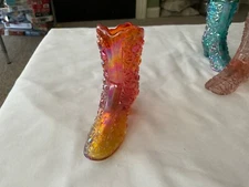 Fenton Carnival Glass Amberina Iridescent Boot