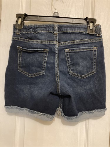 Cat & Jack Girls Sz L 10-12 Super Stretch Fringe Jean Shorts/Pockets Blue Zip - Picture 8 of 9