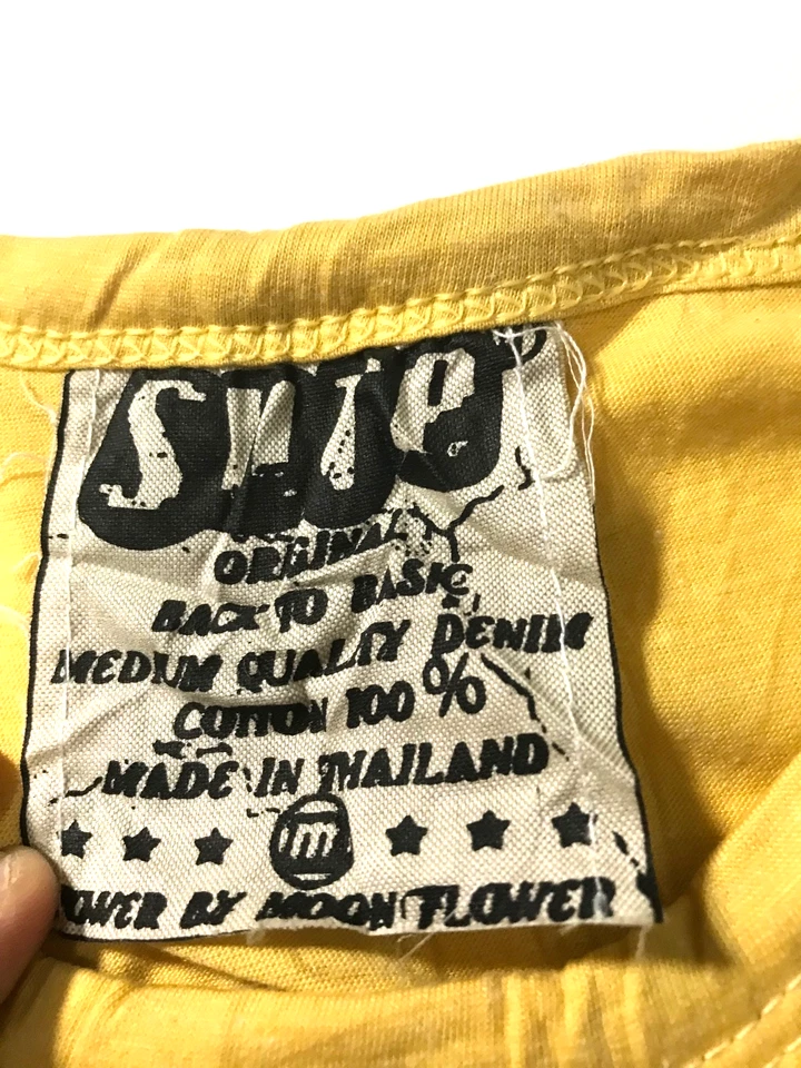 Camiseta masculina tibetana Sure Om amarela ioga algodão enrugado hippie pequena - Imagem 3 de 4