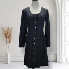 Vintage 90s Dark Coquette A Line Dress Size M Black Faux Pearl Button Front