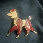 Vtg standard poodle costume jewelry pin / brooch, pink & silver guilloche look
