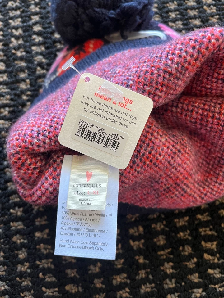 J Crew Niñas Azul Marino Corazón Argyle Pom Gorro Sombrero Supersuave Talla L-XL NUEVO CON ETIQUETAS Foto 4 de 4