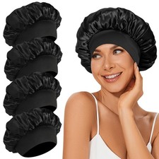 4Pcs Satin Bonnet Silk Bonnet, Hair for Sleeping Standard, Black