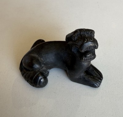 Antique Chinese Bronze Scroll Paperweight Recumbent Mythical Beast Bixie Foo Dog