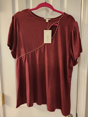 Como Blu Stretchy Cutout Burgundy Soft Short Sleeve Blouse Size 2X