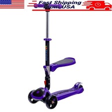 Adjustable Foldable Kick Scooter Kids LED Lights Rear Brake Outdoor Fun Purple