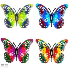 Small 4 Hanging Colorful Metal Butterflies Wall Art Outdoor Decor For Home Porch