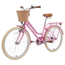 24 Inch Kid Bike Girls Bicycle Steel Frame with Basket for 10+ Years Old，Pink
