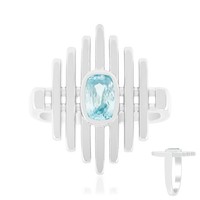 Cavill Damenring 925 Silber Platinvergoldet 0,83Ct Blauer Zirkon Ring