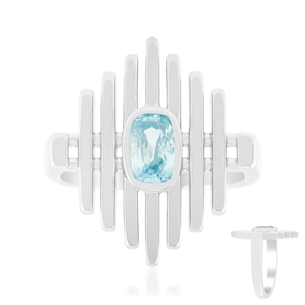 Cavill Damenring 925 Silber Platinvergoldet 0,83Ct Blauer Zirkon Ring-image