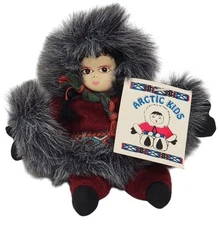 Vtg ESKIMO DOLL ARCTIC KIDS Hand Painted Porcelain Face New W/ Tag 