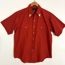 Vtg Plains Western Wear Shirt Men's L Collar Tip Points Pearl Snap Rockabilly