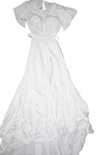 Willowby By Watters Dress Womens 10 White V Neck Flutter Sleeve Satin Maxi Gown