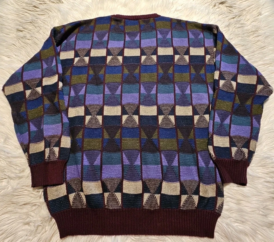 Vintage 90s Style Knit Crewneck Sweater SZ M Multicolor Textured Cosby Biggie - Image 2 of 4